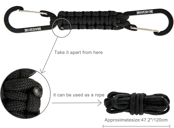 BRAVESHINE Paracord Keychain Carabiner Clip, D Ring Lanyard Hanger Stroller Hook - Image 3