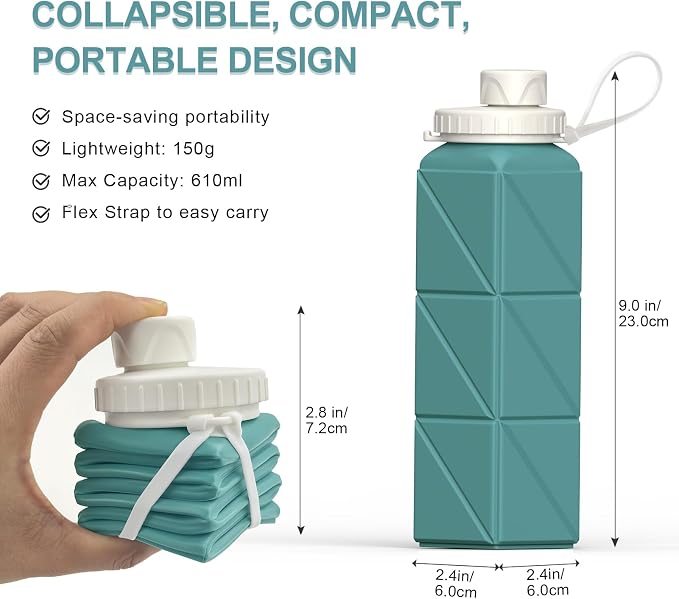 BEAUTAIL Collapsible Water Bottles 20.6oz 2 Pack, Silicone Foldable Portable - Image 3