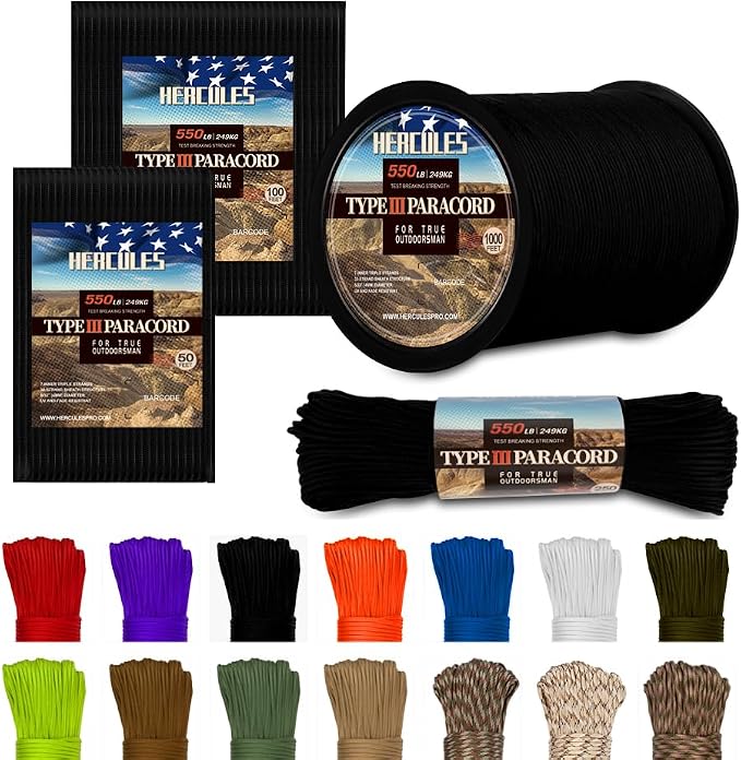 HERCULES Type III Paracord 550 Paracord Rope Parachute Cord, Survival Cord by HERCULES