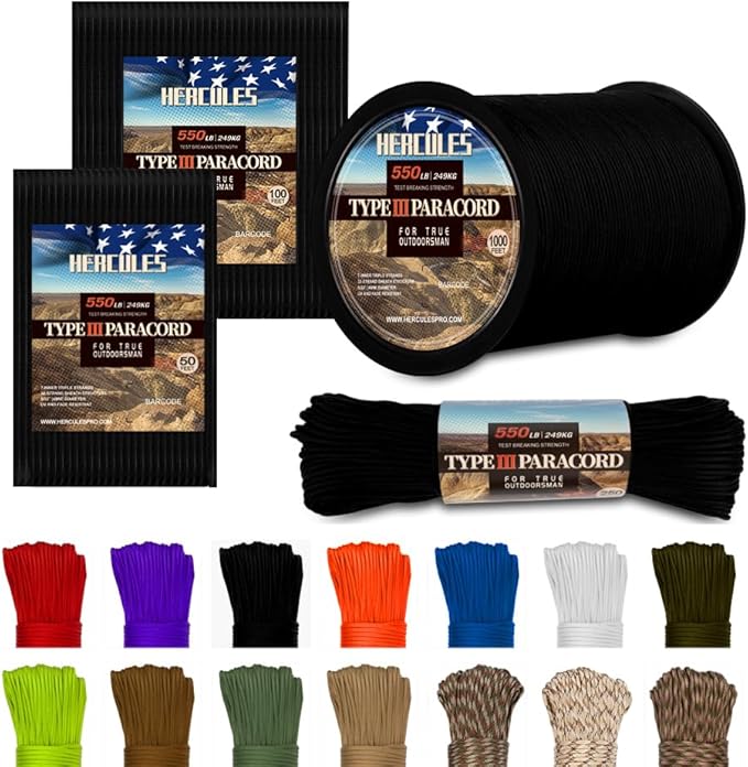 HERCULES Type III Paracord 550 Paracord Rope Parachute Cord, Survival Cord by HERCULES