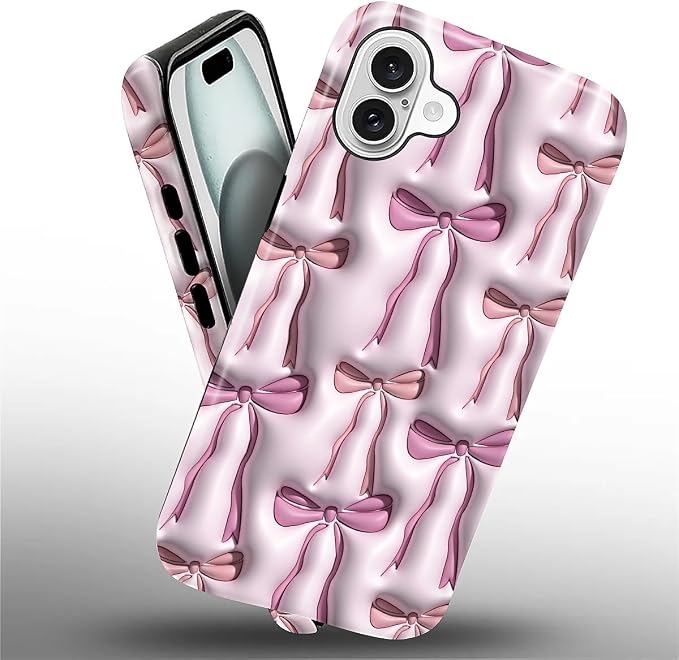 for iPhone 16 Plus Case, HL2 Abstract Ribbons Bows Hybrid 2 Layer Hard Shell - Image 2