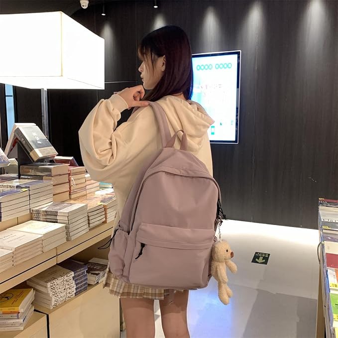Purple School Backpack for Girls Water Resistant High School Book Bag Simple - Image 2