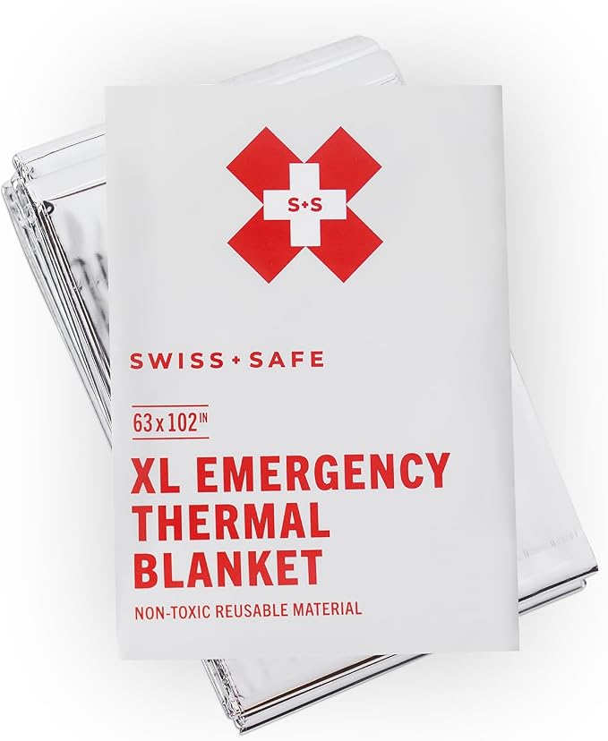 Swiss Safe XL Emergency Mylar Thermal Blankets + Bonus Space Blanket by SwissSafe
