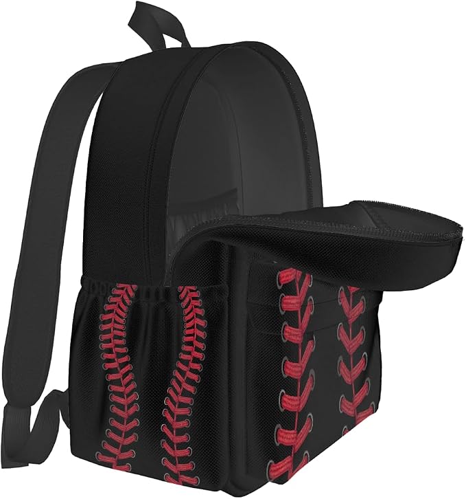 cfpolar 17 Inch Backpack Black Baseball Red Stitches Laptop Bag Shoulder Bag - Image 5