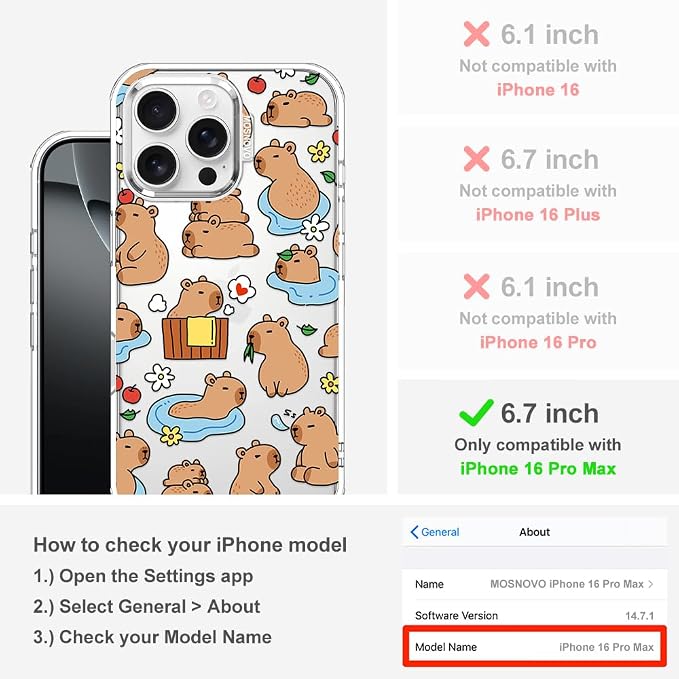 MOSNOVO for iPhone 16 Pro Max Case, Shockproof Military-Grade Protection 6.6ft - Image 2