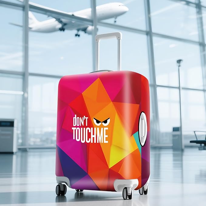 Don't Touch Me Funny Travel Luggage Cover-Neon Geometric Stretchable Airplane - Image 9