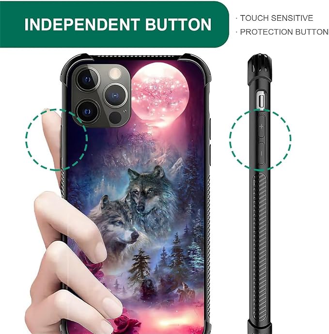 for iPhone 11 Pro Max Case, Star Two Wolfs Howling Pattern Graphic Design Girl - Image 6