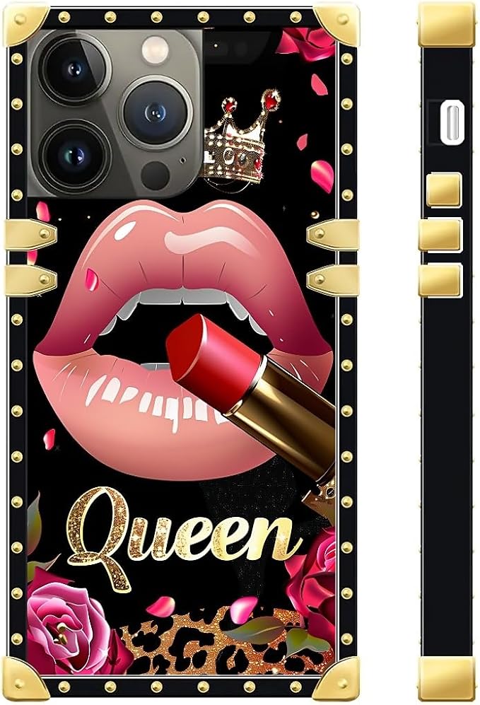 Compatible with iPhone 13 Pro Max Case, Glitter Red Rose Queen Leopard Lipstick - Image 3