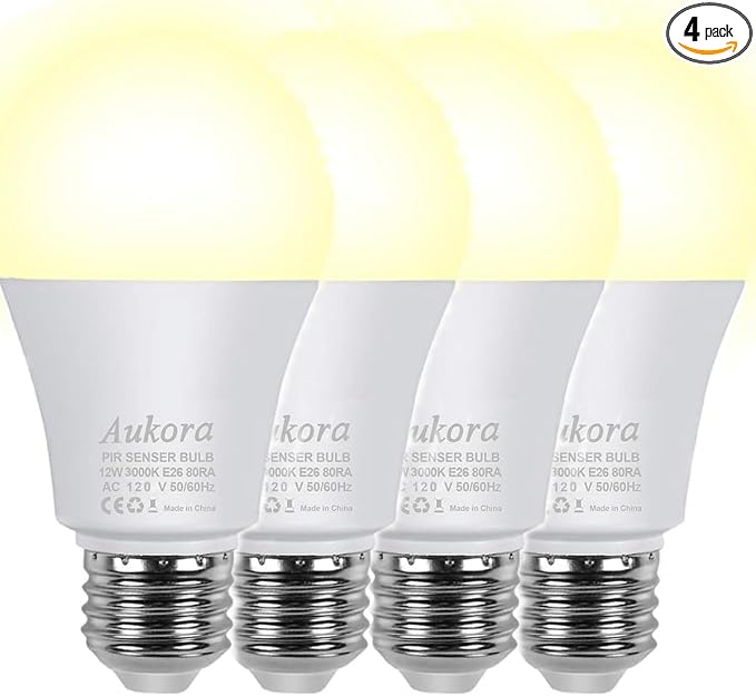 Aukora Motion Sensor Light Bulbs 4-Pack, 12W E26 Motion Activated Dusk to Dawn by AUKORA