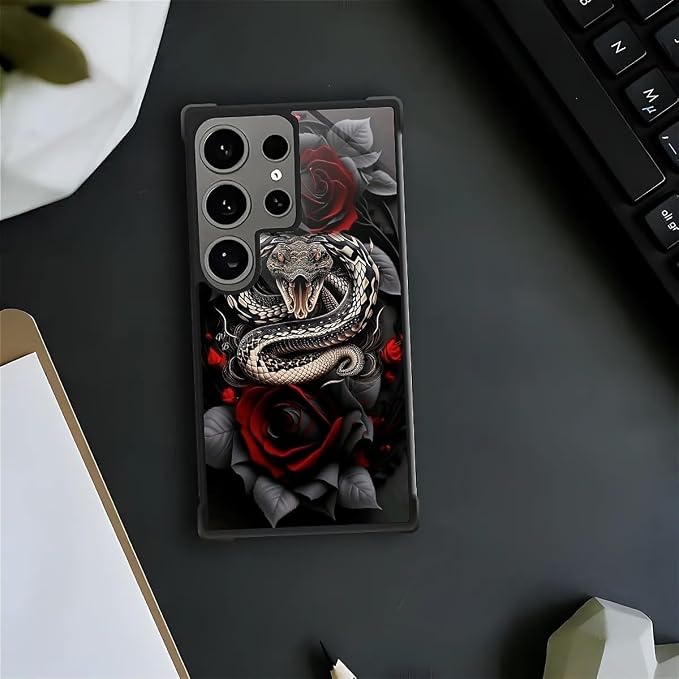 for Samsung Galaxy S24 Ultra Case, Entwined Rose Snake Pattern Graphic Design - Image 7