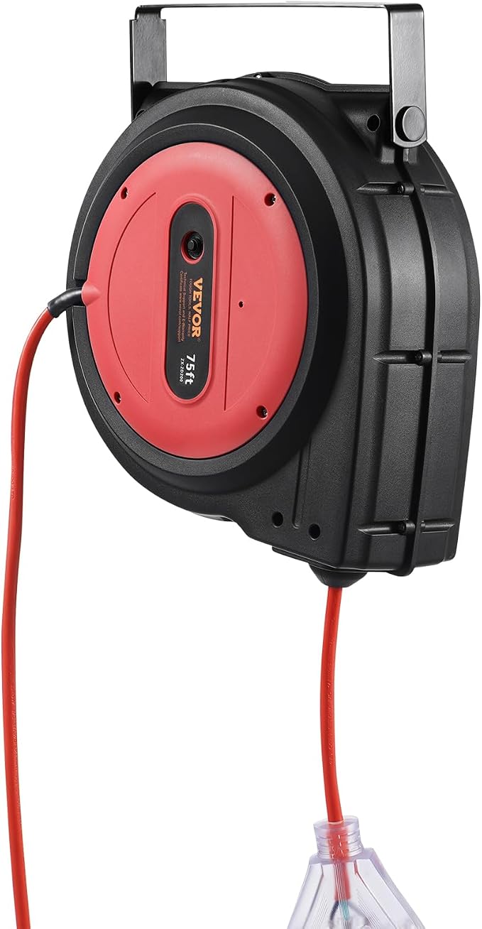 VEVOR 75FT Retractable Extension Cord Reel, 14AWG/3C SJTOW Heavy Duty Power - Image 11
