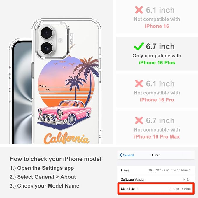 MOSNOVO for iPhone 16 Plus Case, Shockproof Military-Grade Protection 6.6ft - Image 2