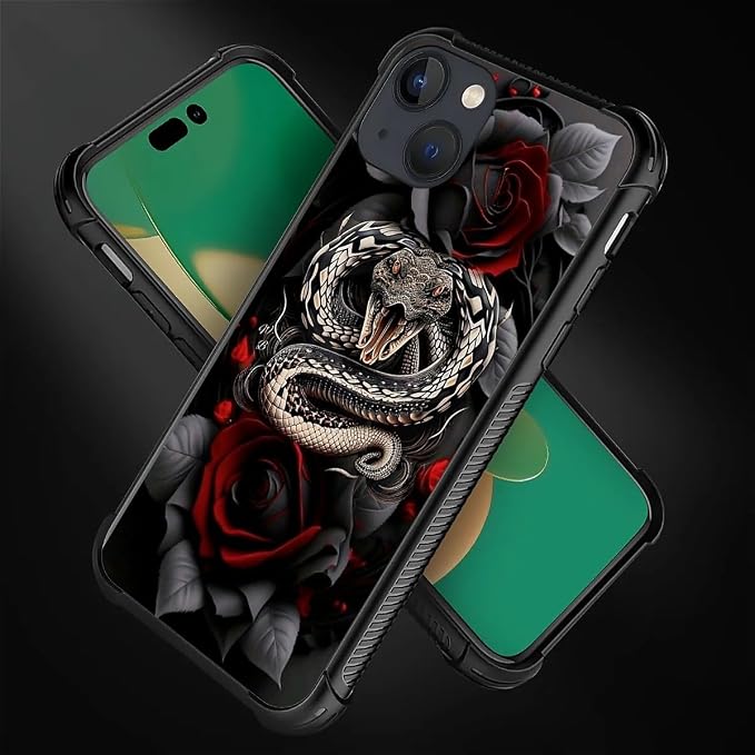 for iPhone 14 Plus Case, Entwined Rose Snake Pattern Graphic Design Girl Boy - Image 2