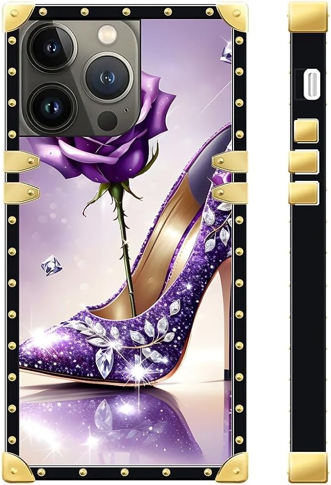 Compatible with iPhone 15 Pro Case, High Heeled Purple Diamond Rose Luxury - Image 3