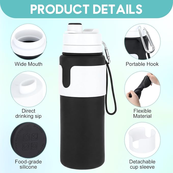 LemonRoad 2 Pcs 26 oz Silicone Collapsible Water Bottle, Portable Foldable - Image 3
