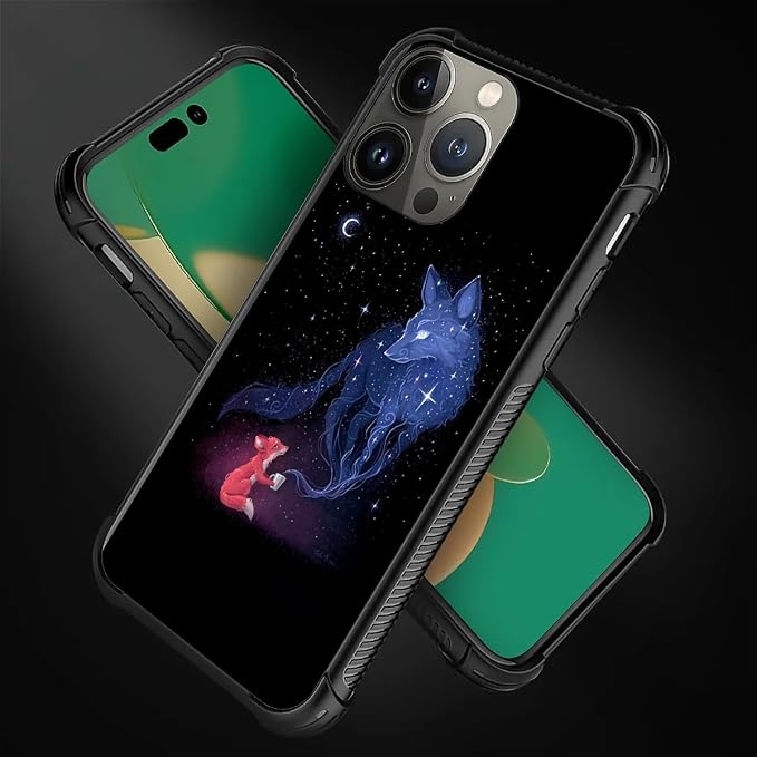 for iPhone 11 Pro Case, Galaxy Fox Wolf Pattern Graphic Design Girl Boy Soft - Image 2