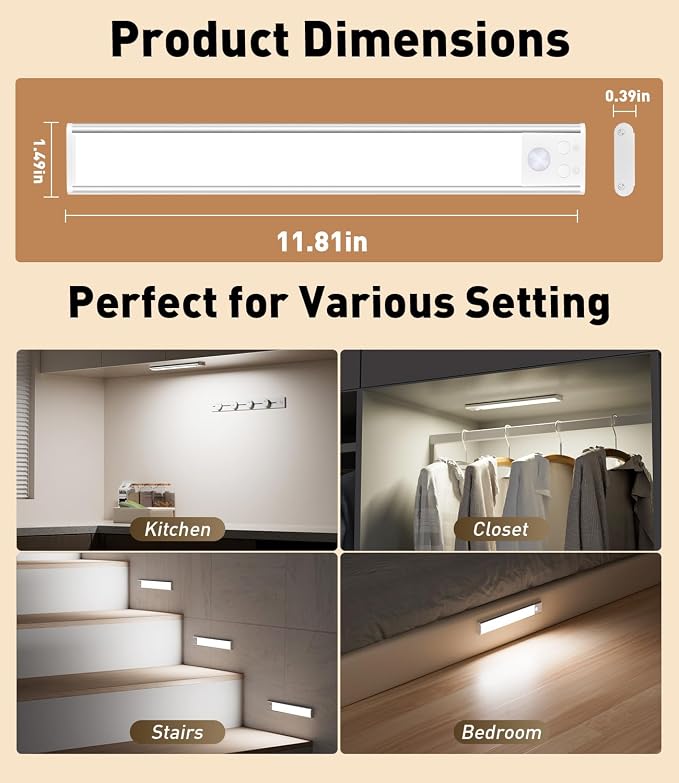 Under Cabinet Lighting, Rechargeable Motion Sensor Light Indoor, 4 Pack - Image 6