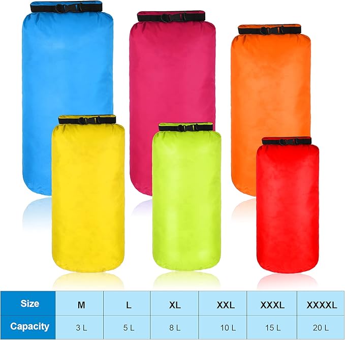 Shappy 6 Pcs Waterproof Dry Bag Set Ultralight Stuff Sack 20/15/10/8/5/3L - Image 3