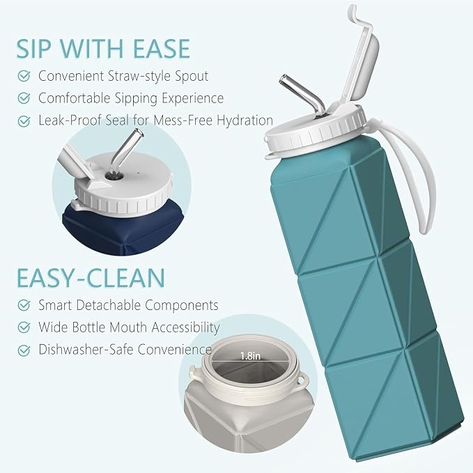 BEAUTAIL Collapsible Water Bottles 20.6oz 2 Pack, Silicone Foldable Portable - Image 5