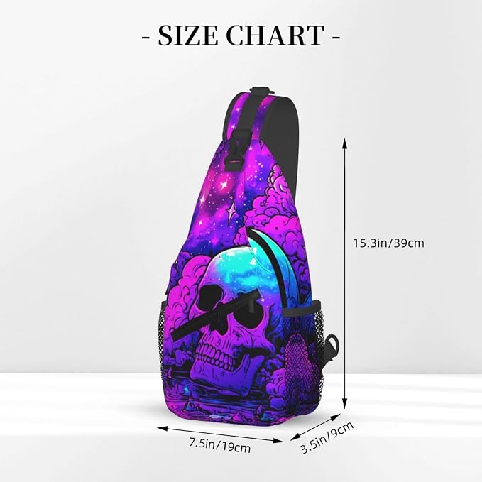 Trippy Skull Sling Bag Crossbody Travel Hiking Chest Backpack Shoulder Daypack - Image 3