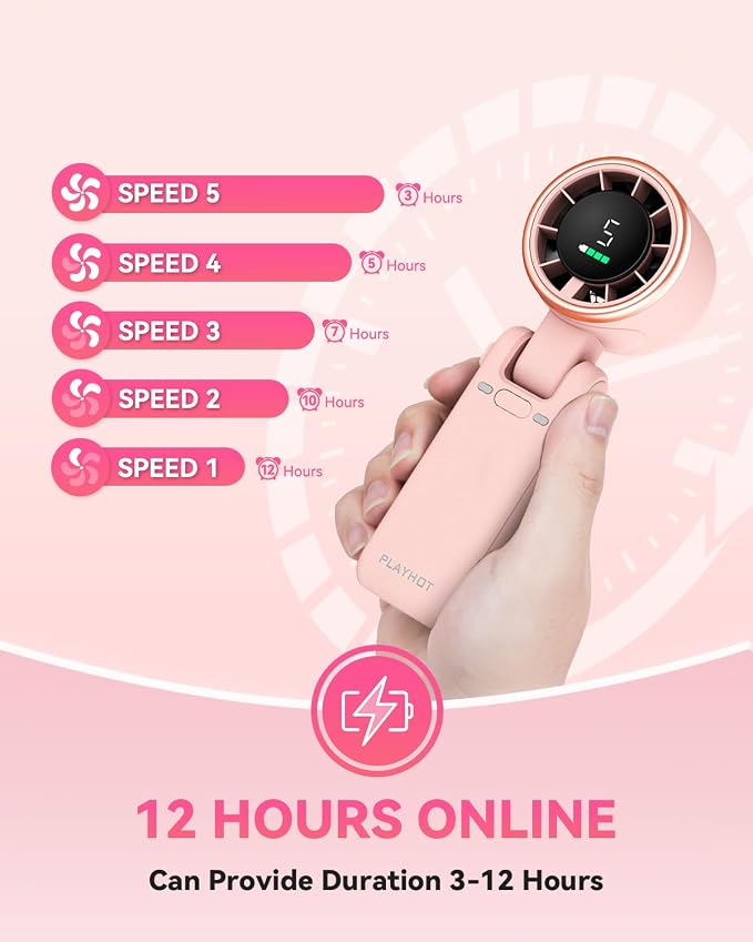 PlayHot Portable Handheld Turbo Fan, 5-Speed Personal Fans, 5000mAh - Image 4