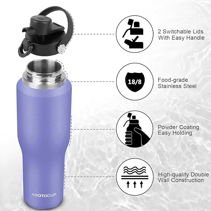 ABOTOCUP 32oz Black Water Bottle Stainless Steel, Keep Cold 24H&Hot 12H - Image 5
