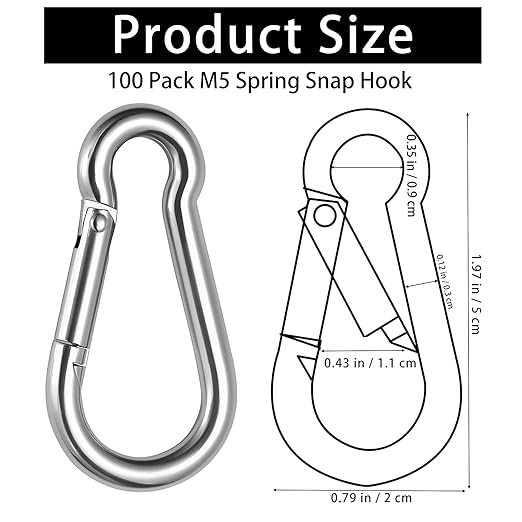 100 Pack M5 Spring Snap Hook Carabiner, Heavy Duty Galvanized Steel Quick Link - Image 2