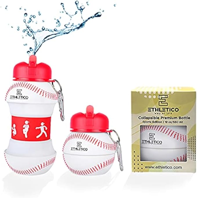 Clip-On Collapsible BPA-Free Silicone Baseball Water Bottle by ETHLETICO