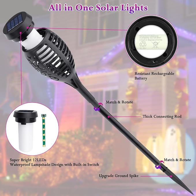 Purple Solar Halloween Lights for Halloween Decorations Outdoor, Solar Torch - Image 5