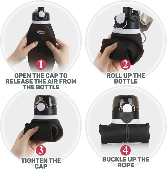 Kemier Collapsible Silicone Water Bottles-750ML, Medical Grade, BPA Free Travel - Image 7