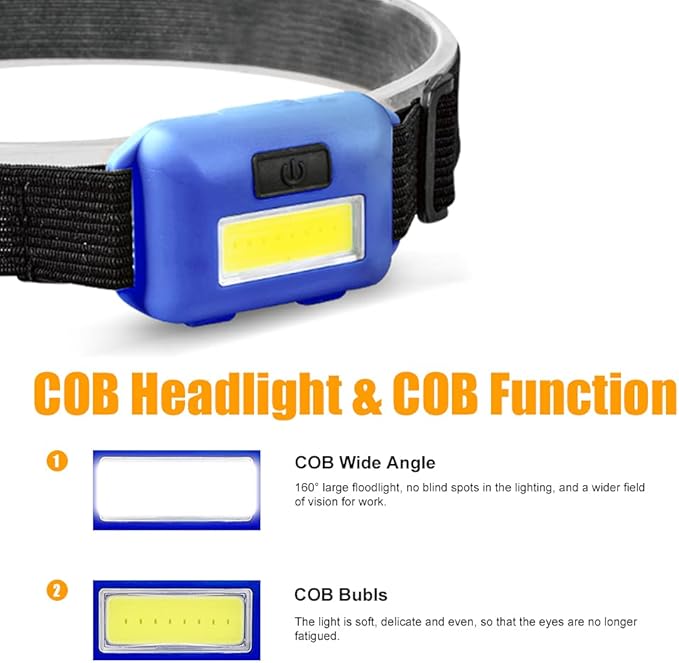 8 Pack Led Headlamp for Adults and Kids, 1.1oz/31g COB Flood Light Ultra Bright - Image 3