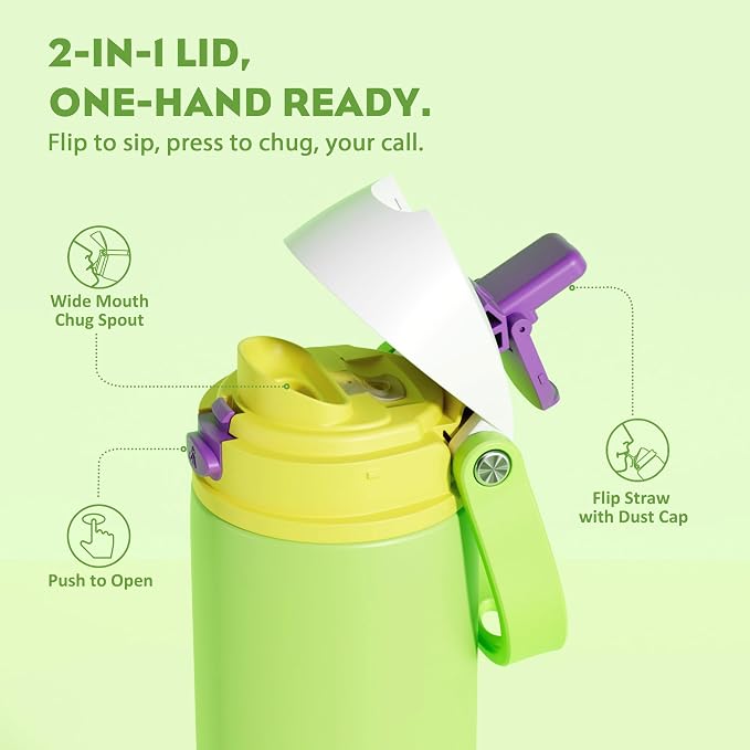 POWCAN 24 oz Insulated Water Bottle: 2-in-1 Push-Button Spout & Quick-Flip Straw - Image 2