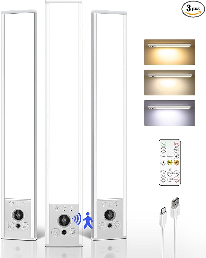 EZVALO 3-Pack Under Cabinet Lighting, 2400mAh Rechargeable Motion Sensor Light by EZVALO