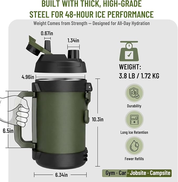 1 gallon water jug, 128 oz Large Insulated Stainless Steel Sports Water Jug - Image 8
