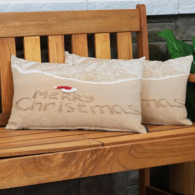 EKOBLA Merry Christmas Decorative Pillow Cushion Covers Xmas Quote Written On - Image 3