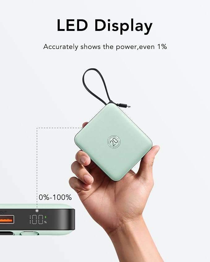 VRURC Portable Charger with Built-in Cable, 10000mAh 22.5W Fast Charging USB C - Image 6