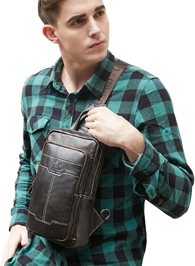 Leather Sling Bag Backpack Daypack Handbag - Image 3