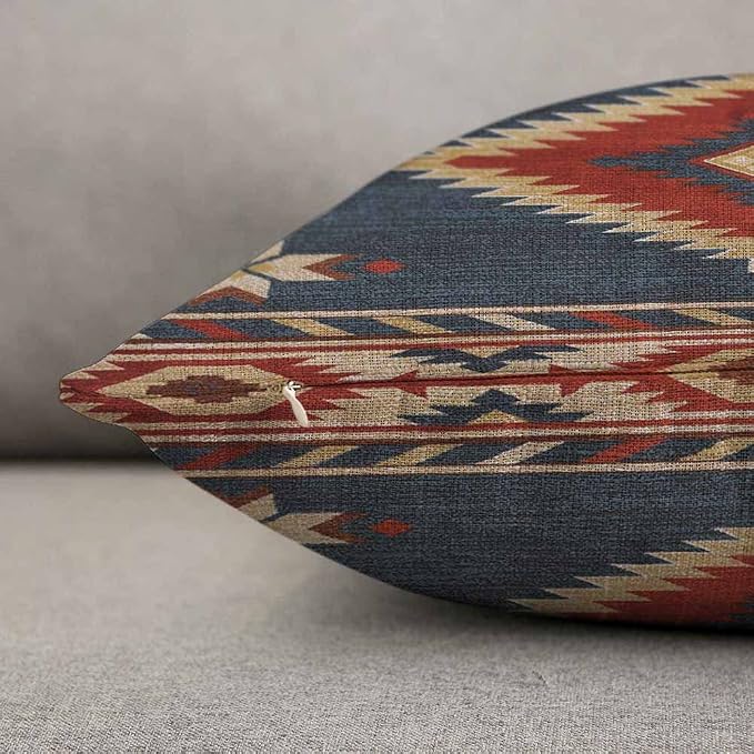 TKS MITLAN Southwest Diamond Blue Red Pillow Covers 12 x 20 Inch Indian Style - Image 5
