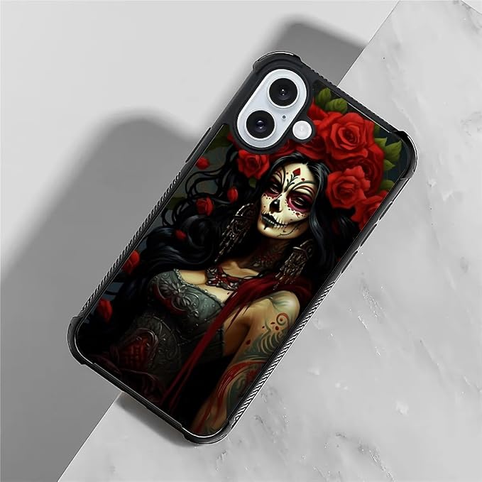 for iPhone 16 Case, Day of The Dead Halloween Woman Pattern Graphic Design Girl - Image 5