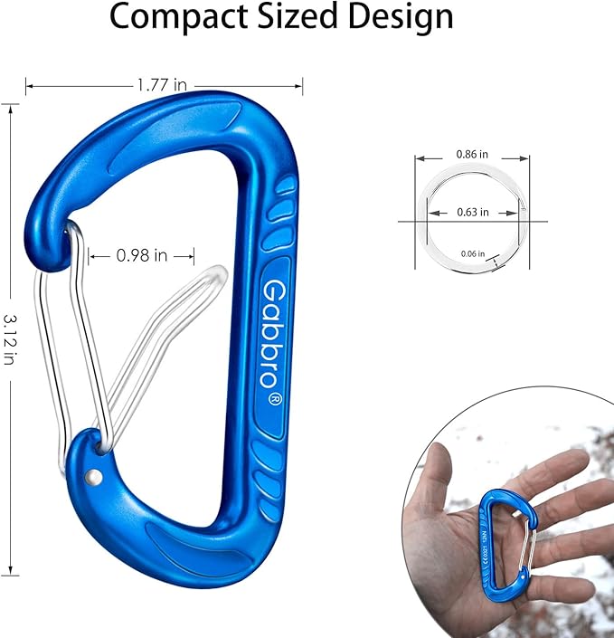 Gabbro Carabiner Clips Heavy Duty 12kN, Wiregate Aluminum Lightweight Caribeener - Image 4