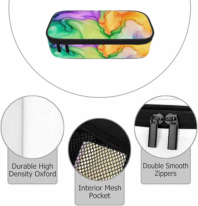 Abstract Print Pencil Case Colorful Fluid Waves Golden Swirls Pencil Bag Pouch - Image 3