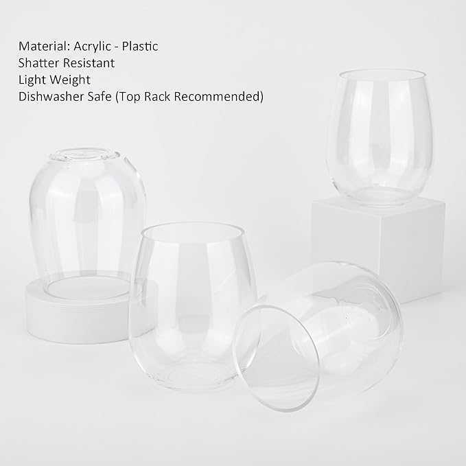KOXIN-KARLU Classic 18-ounce Acrylic Stemless Wine Glasses, Unbreakable Mixed - Image 4