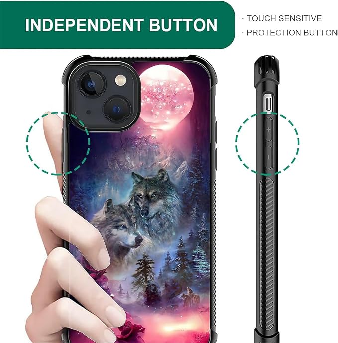 for iPhone 15 Case, Star Two Wolfs Howling Pattern Graphic Design Girl Boy Soft - Image 2