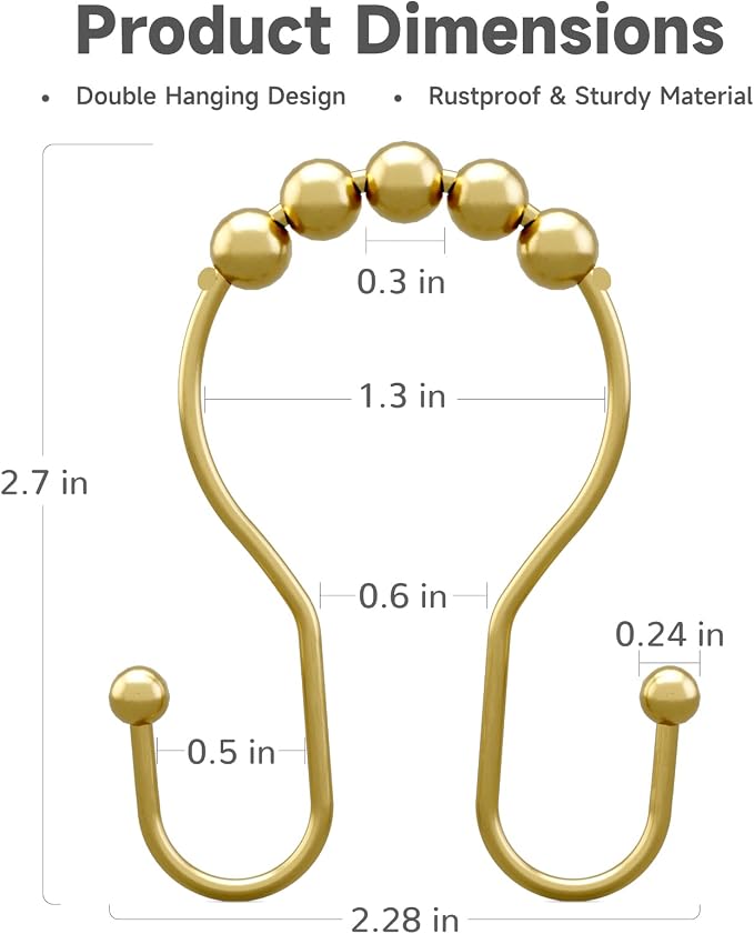 Bathway Gold Shower Curtain Hooks, Shower Curtain Hook Shower Curtain Rings - Image 6