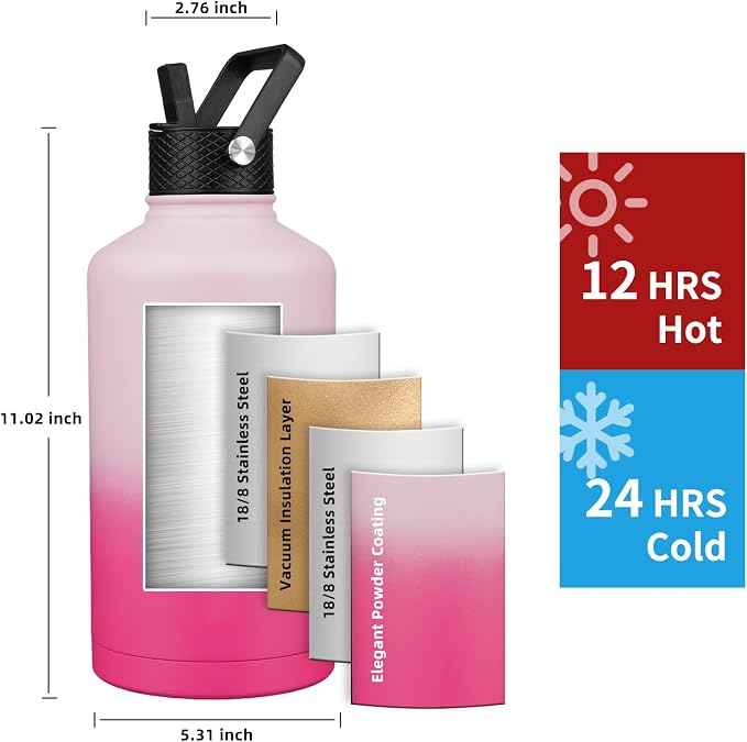 Insulated Water Bottle 87oz, Triple Wall Vacuum Stainless Steel, Leak Proof & - Image 2