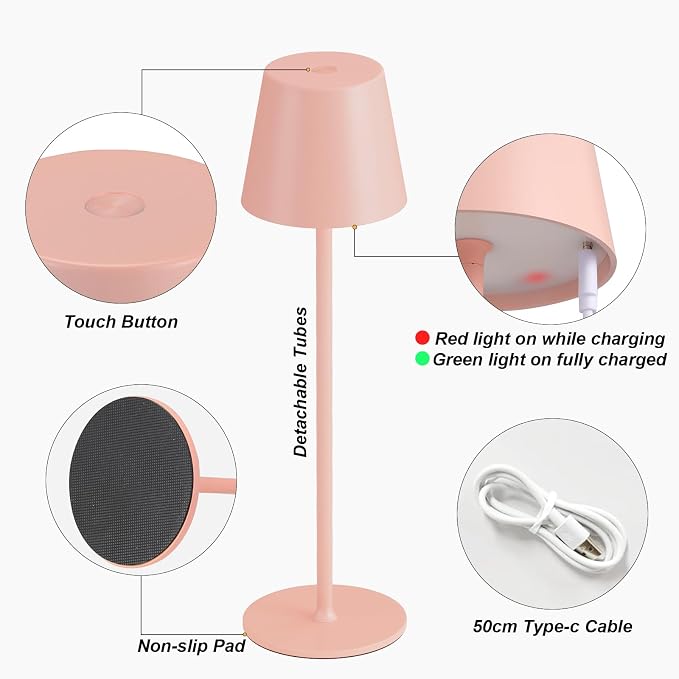 Kakanuo Cordless Table Lamp Rechargeable Pink - Image 6