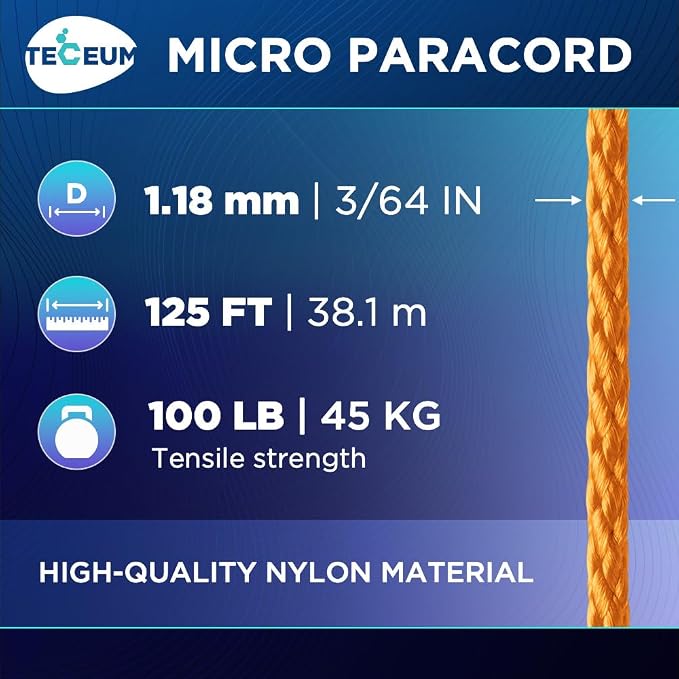 TECEUM Micro Paracord – 1.18 mm X 125 ft – Micro Utility Cord – Thin Braided - Image 2