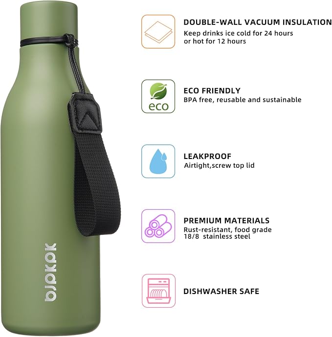 BJPKPK Insulated Water Bottles, 18 oz Stainless Steel Metal Water Bottle - Image 2