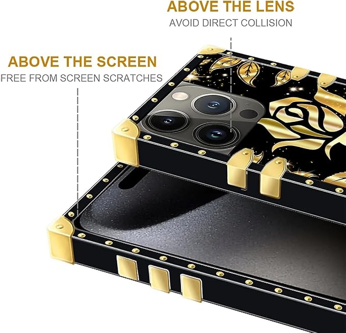 Compatible with iPhone 16 Pro Case, Shine Gold Rose Luxury Golden Decoration - Image 6