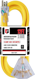 EP 12 Ft 12 Gauge Heavy Duty Extension Cord, 15A 125V 1875W, 3 Outlet by ENERGYPRO